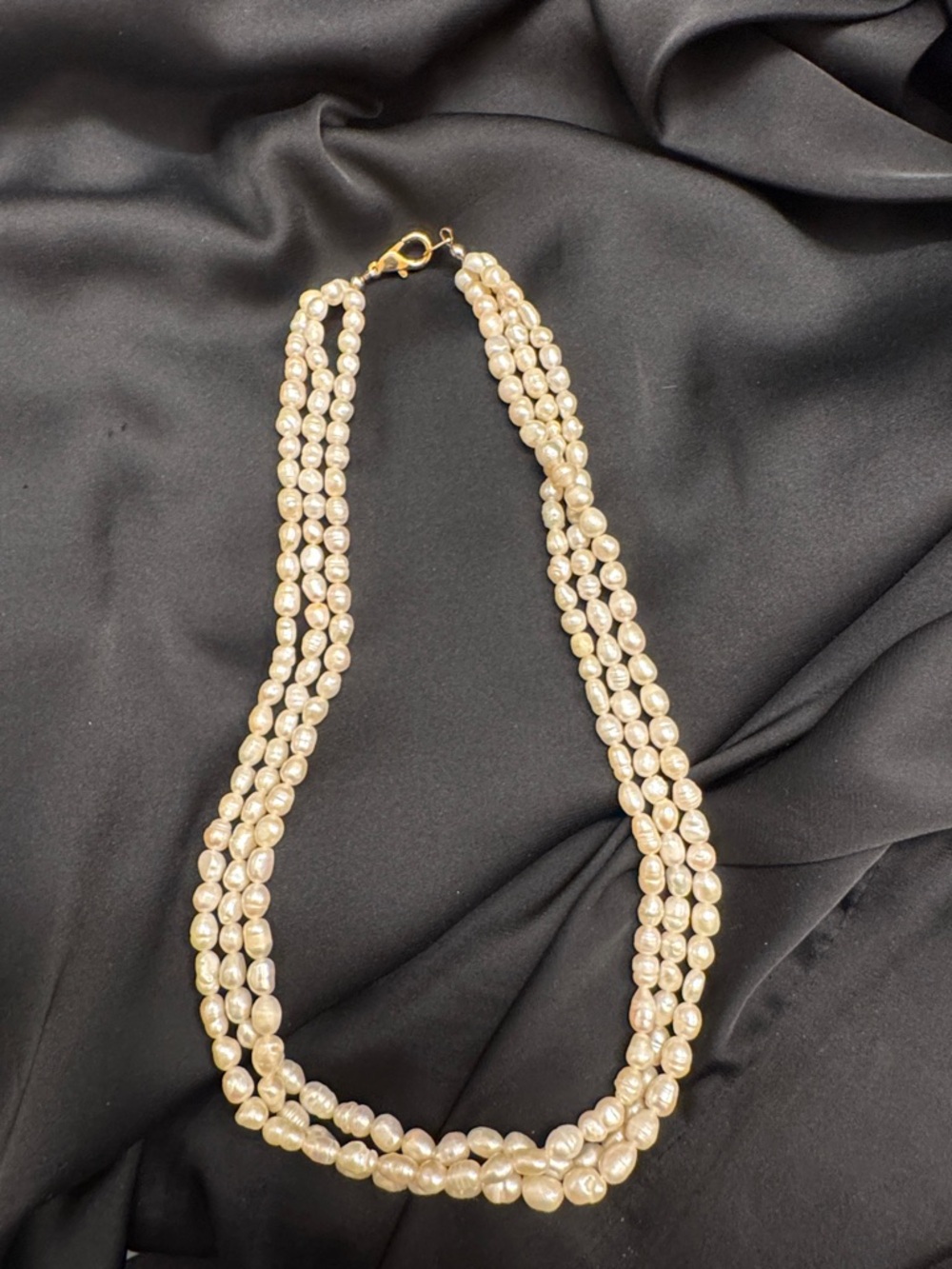 Triple-Strand Cream Pearl Necklace with Gold Clasp